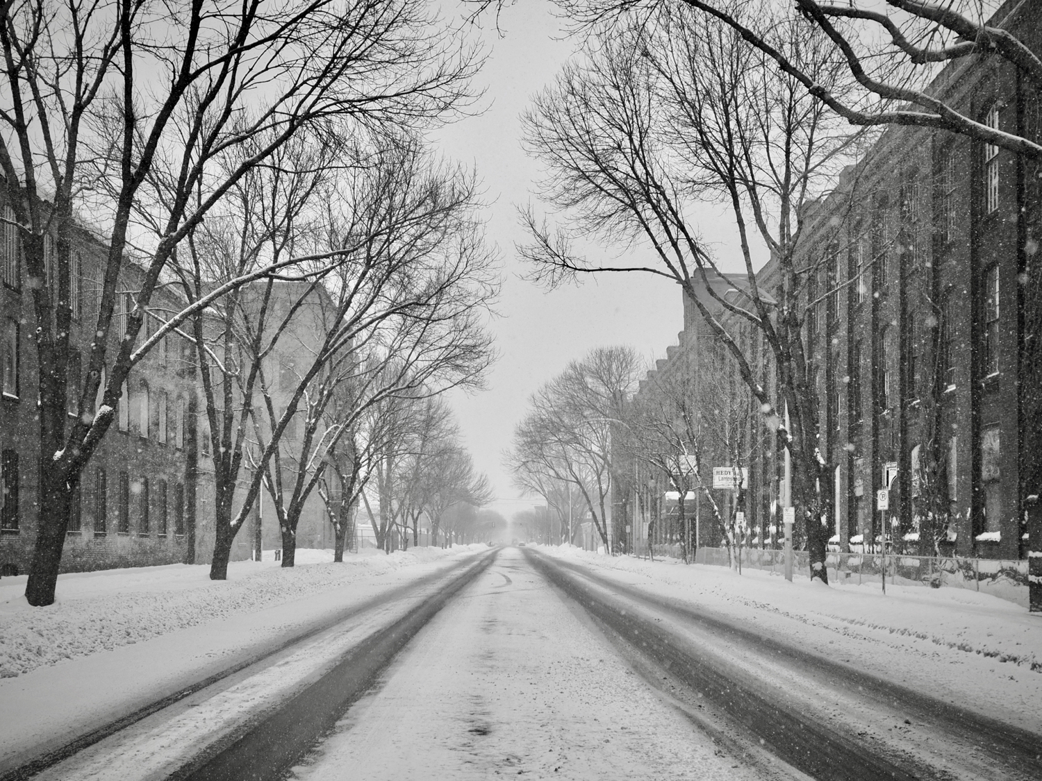 Main Street, Holyoke in the snow — copyright Trace Meek