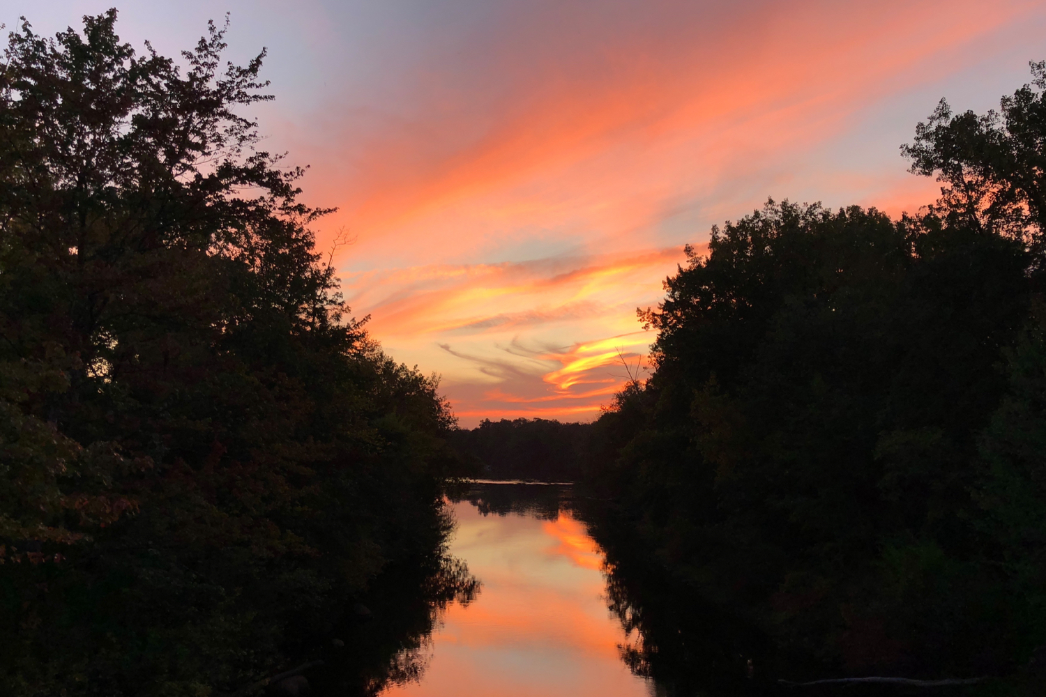 Sunset over the Chicopee River — copyright Trace Meek